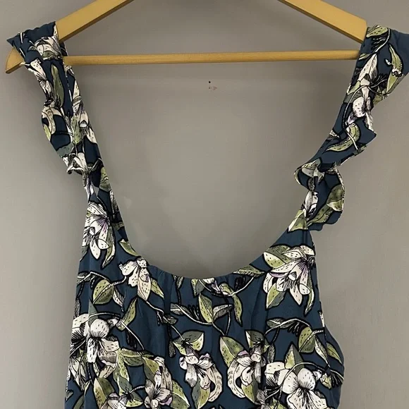 Free People “Dear You” Floral Swing Mini Dress – Navy Floral with Ruffle Straps - Picture 4 of 11